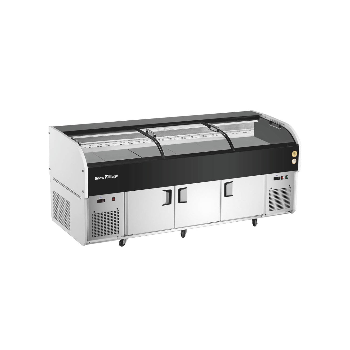 Mesa de exhibición Ice SS-FZ Serie de temperatura dual plana/Tri-Steps - 3 puertas corredizas