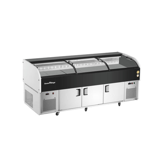 Mesa de exhibición Ice SS-FZ Serie de temperatura dual plana/Tri-Steps - 3 puertas corredizas