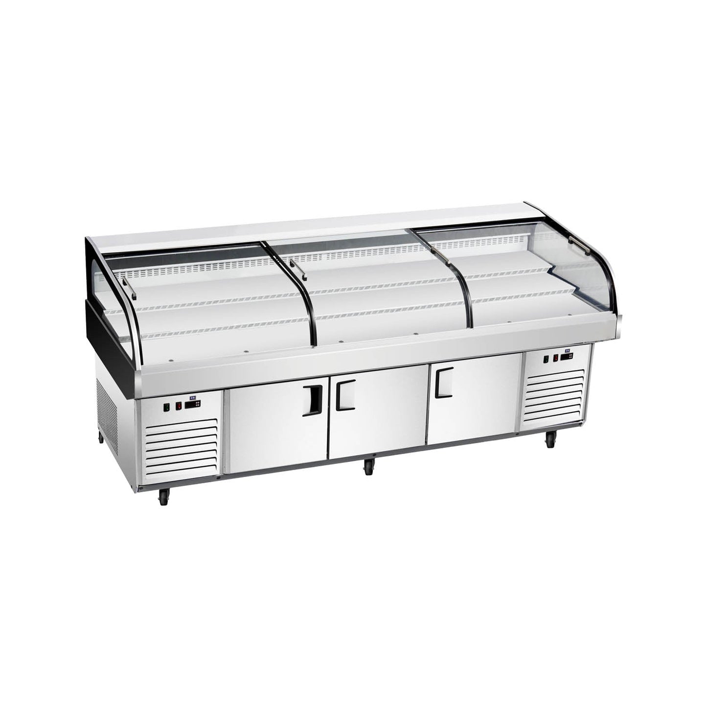 Mesa de exhibición Ice SS-FZ Serie de temperatura dual plana/Tri-Steps - 3 puertas corredizas
