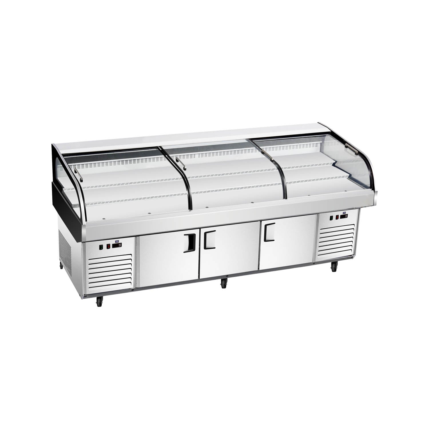 Mesa de exhibición Ice SS-FZ Serie de temperatura dual plana/Tri-Steps - 3 puertas corredizas