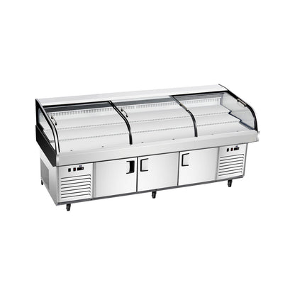 Mesa de exhibición Ice SS-FZ Serie de temperatura dual plana/Tri-Steps - 3 puertas corredizas