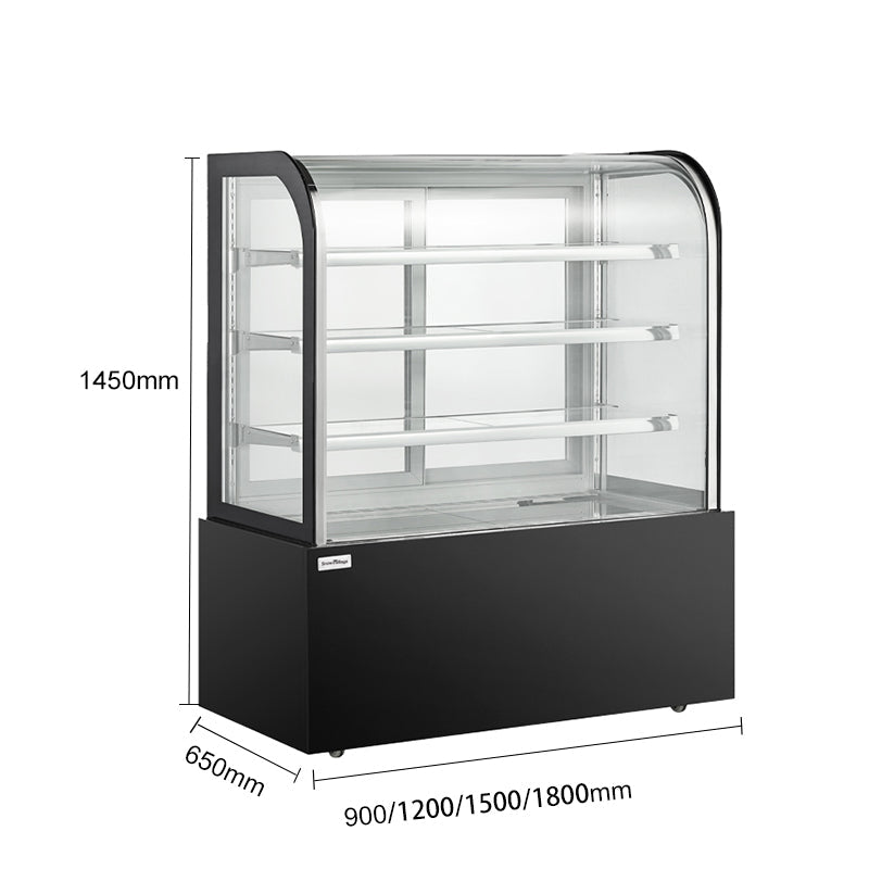 Cake Upright Showcase Serie DG - Tres estantes (curvados)
